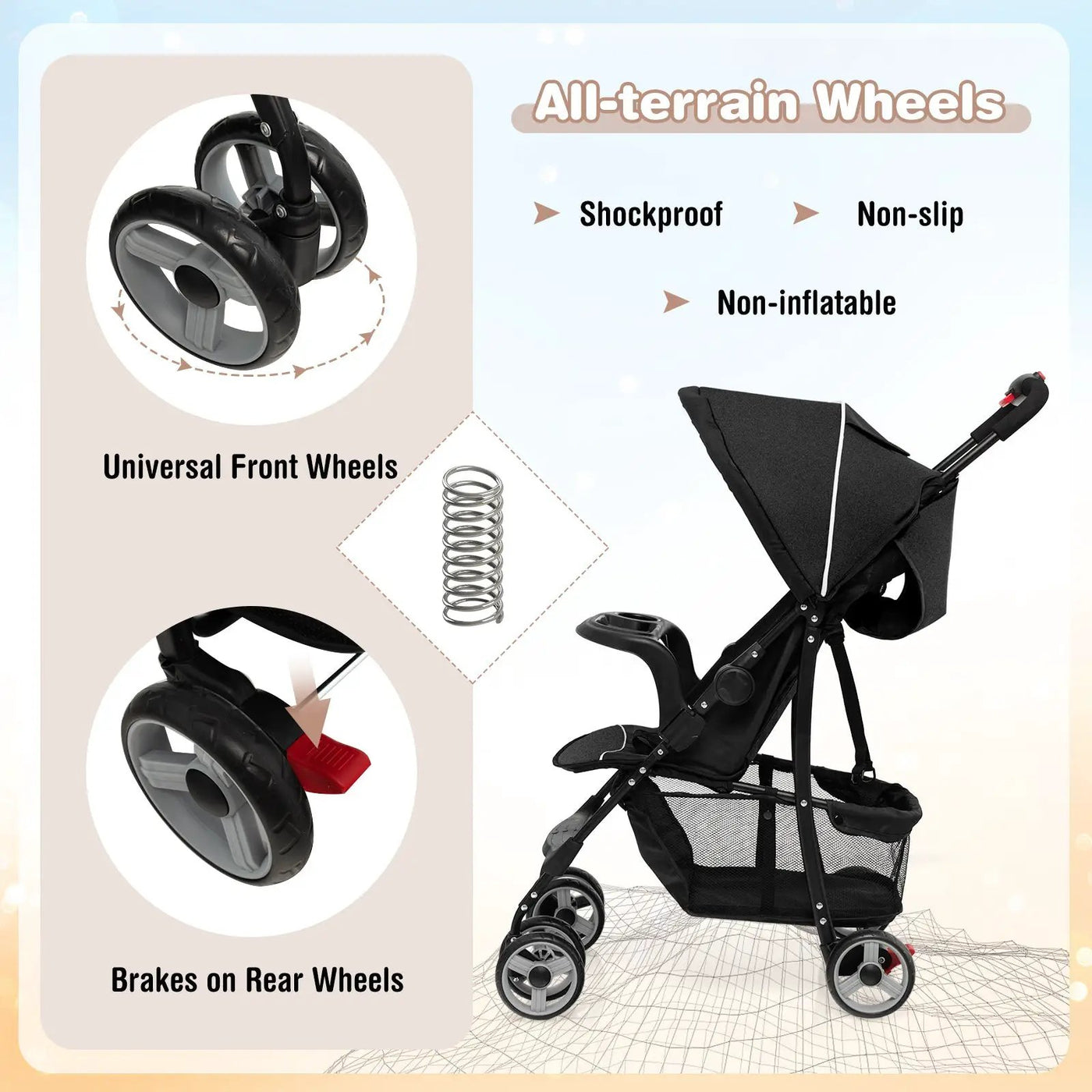 Toddler Travel Stroller for Airplane with Canopy and Adjustable Backrest by DirectDeals