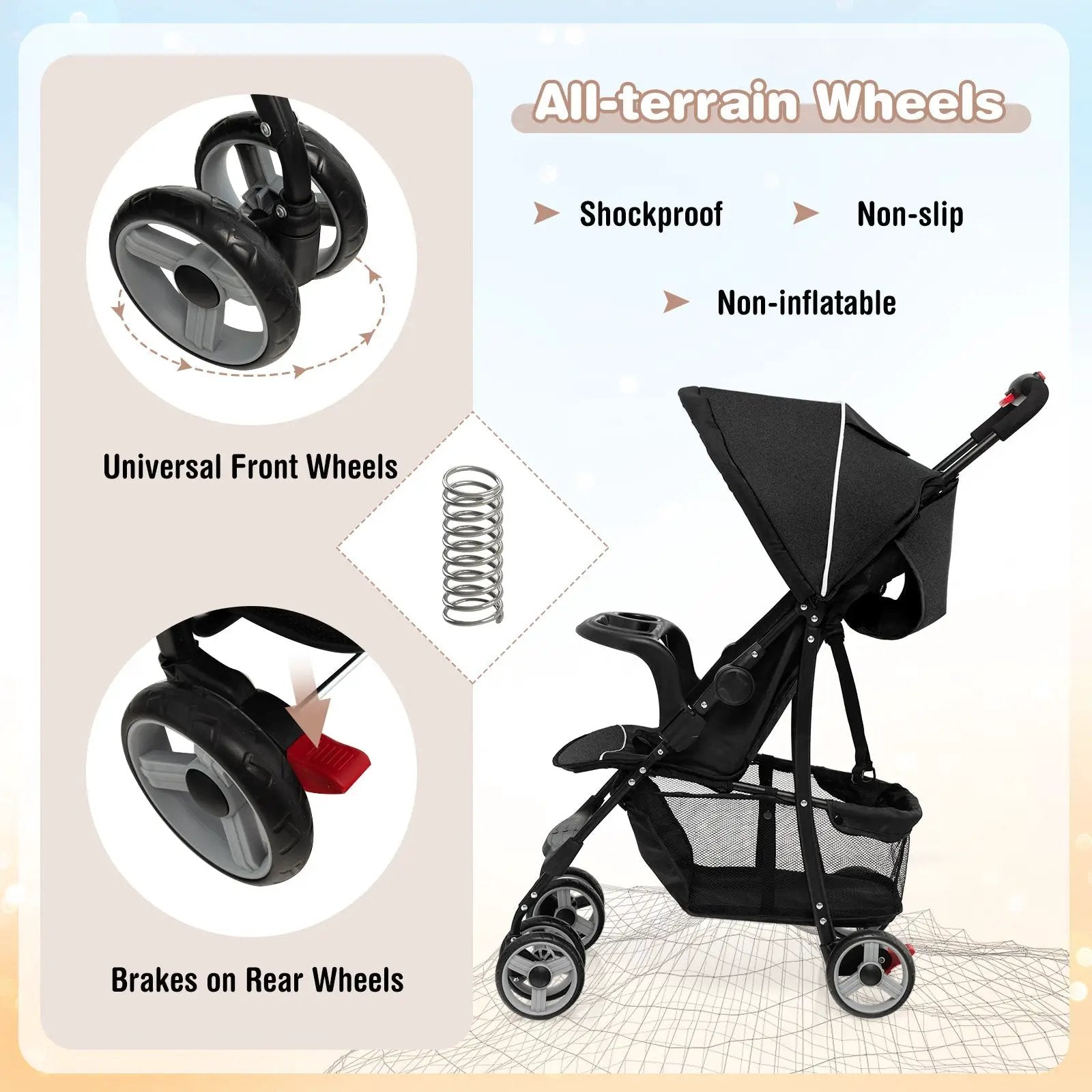 Toddler Travel Stroller for Airplane with Canopy and Adjustable Backrest by DirectDeals