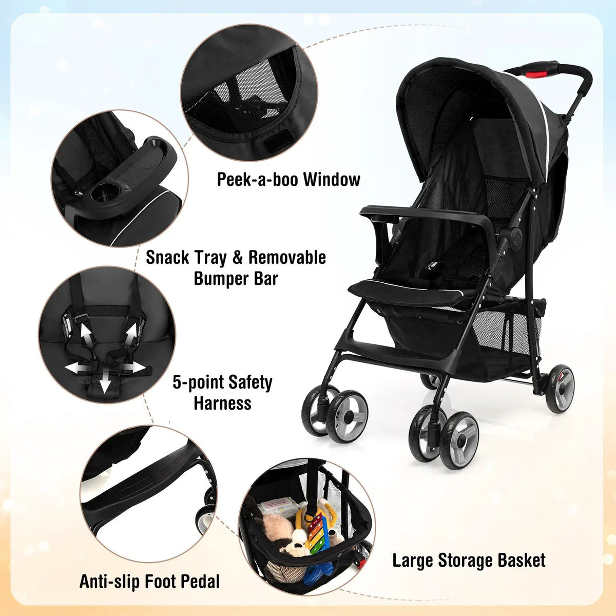 Toddler Travel Stroller for Airplane with Canopy and Adjustable Backrest by DirectDeals