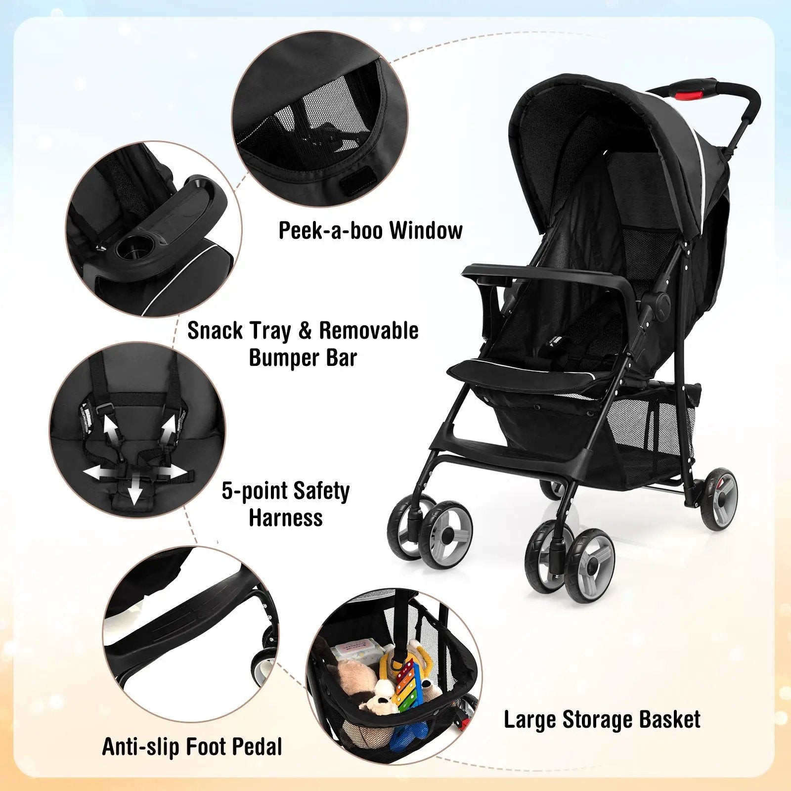 Toddler Travel Stroller for Airplane with Canopy and Adjustable Backrest by DirectDeals