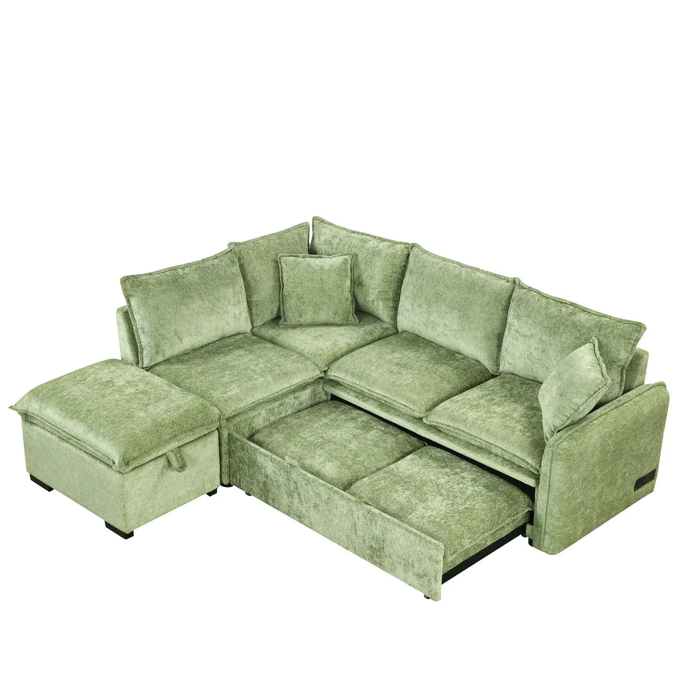 Convertible Sofa Bed Sectional Sofa Sleeper L-Shaped Sofa With A Storage Ottoman, Two Pillows, Two Power Sockets And Two USB Ports For Living Room by HouseOfZazla
