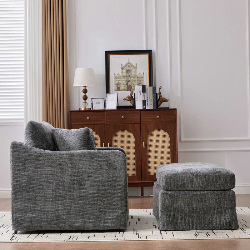 Accent Chair With Ottoman, Includes 2 Bolster Pillows