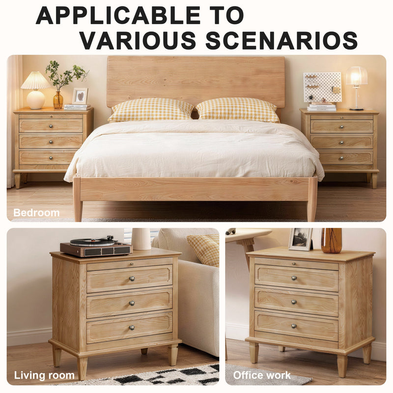 Vintage 3 Drawer Nightstand with Built-In Charging Station - Solid Wood Legs, photo 10 of 10