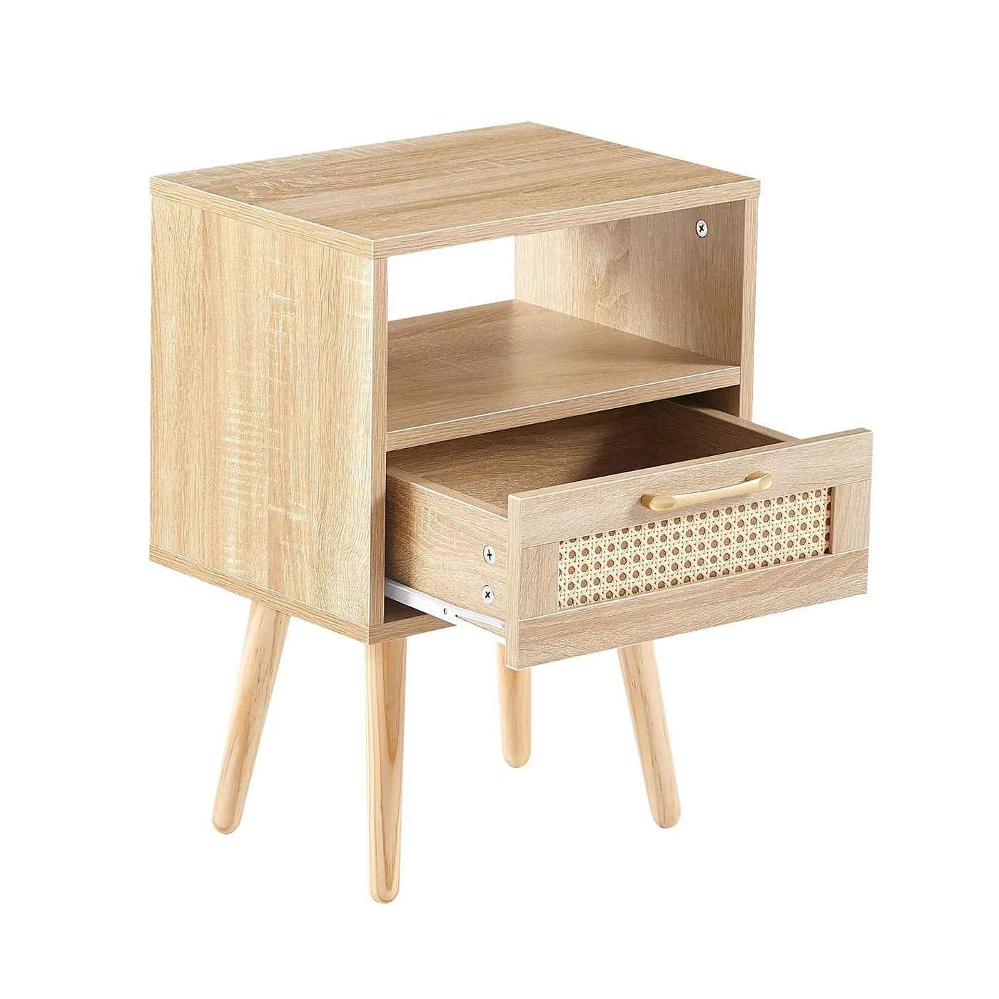 15.75" Rattan End Table With Drawer And Solid Wood Legs, Modern Nightstand, Side Table For Living Room, Bedroom by HouseOfZazla