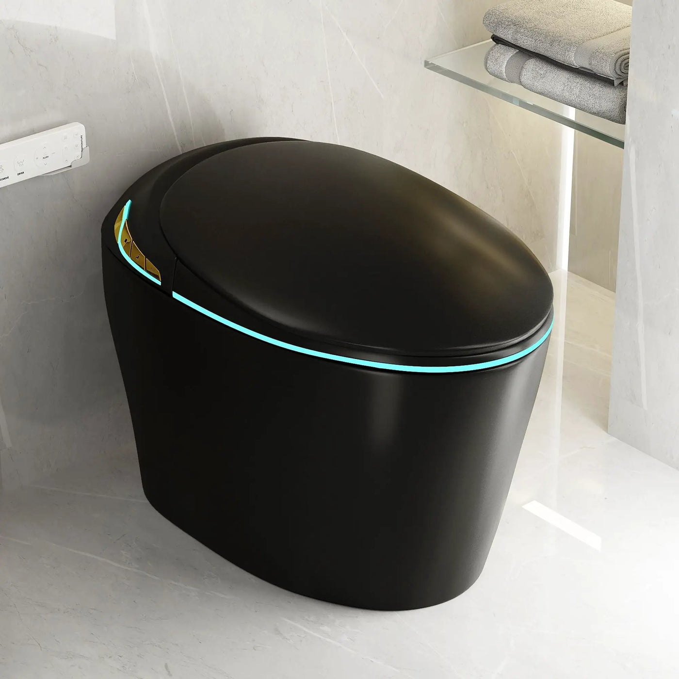 Unique Smart Toile With Built In Bidet, Auto Open / Close Seat, Foot Sensor, LED Display, Night Light, Warm Water & Dryer Ceramic by HouseOfZazla