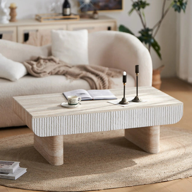 Mid Century Modern Coffee Table with Faux Marble Tabletop by HouseOfZazla