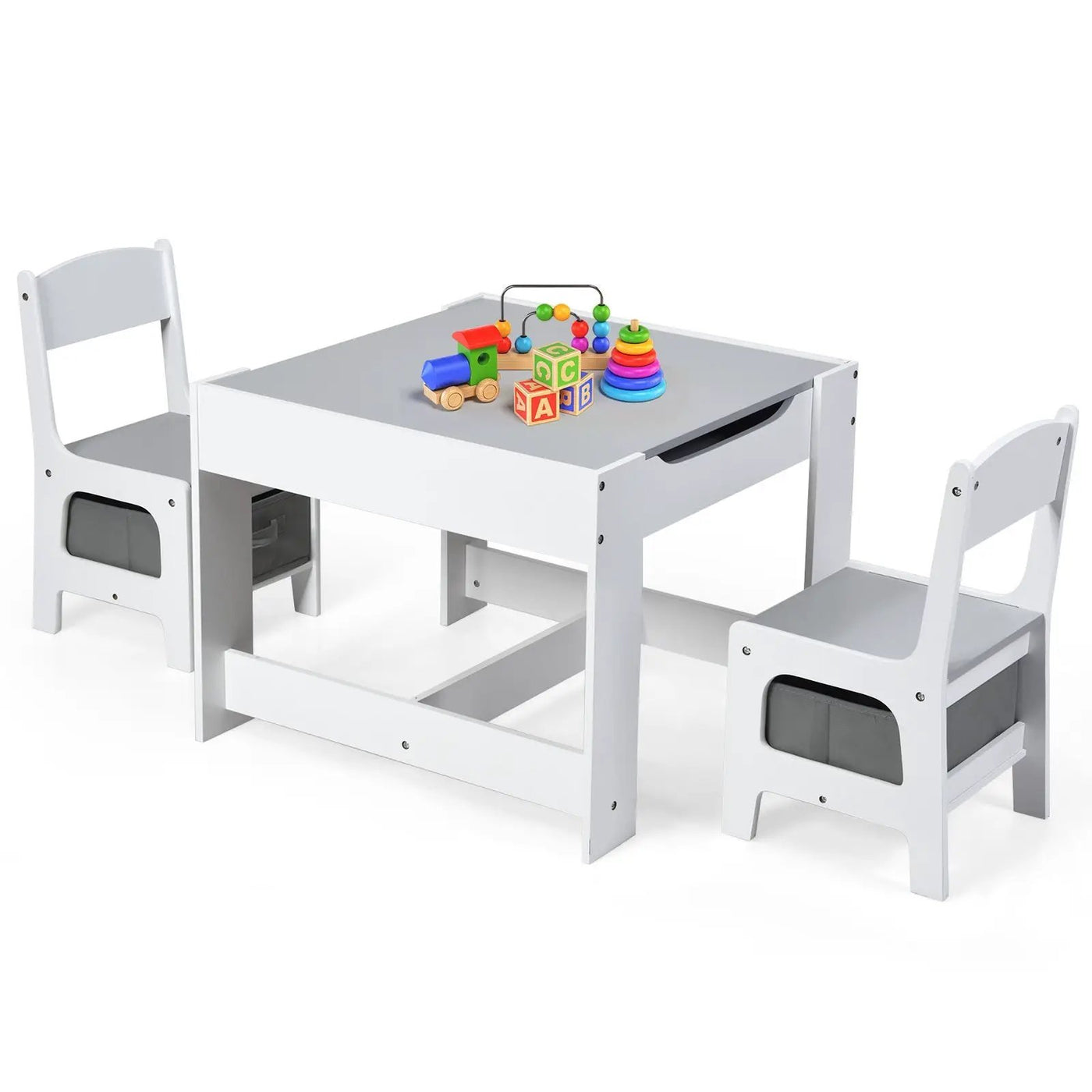 Kids Table Chairs Set With Storage Boxes Blackboard Whiteboard Drawing by DirectDeals