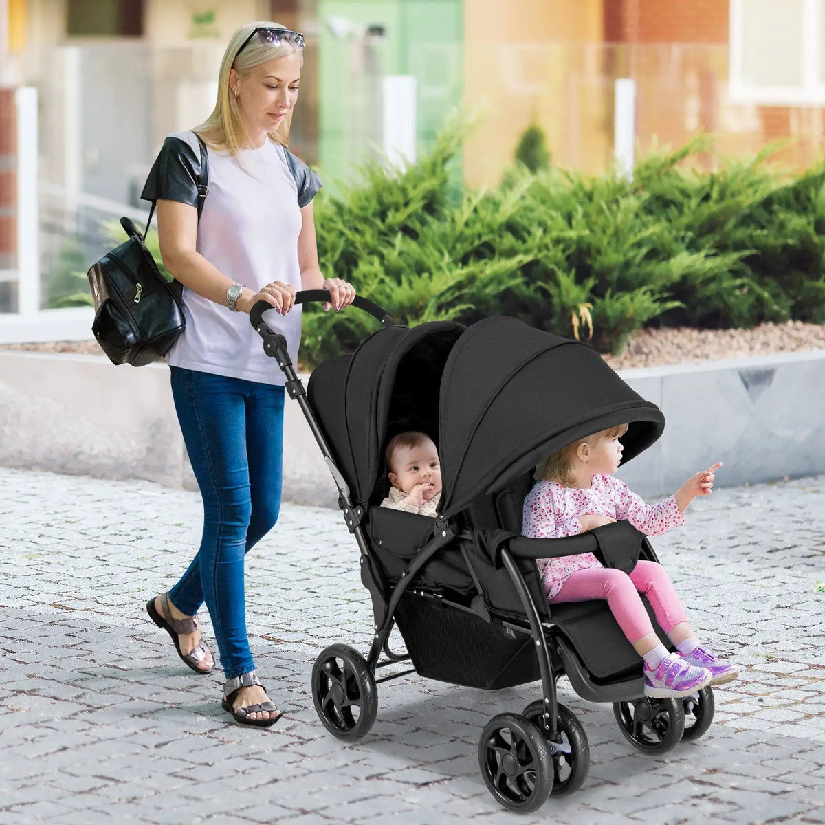 Foldable Lightweight Front Back Seats Double Baby Stroller by DirectDeals