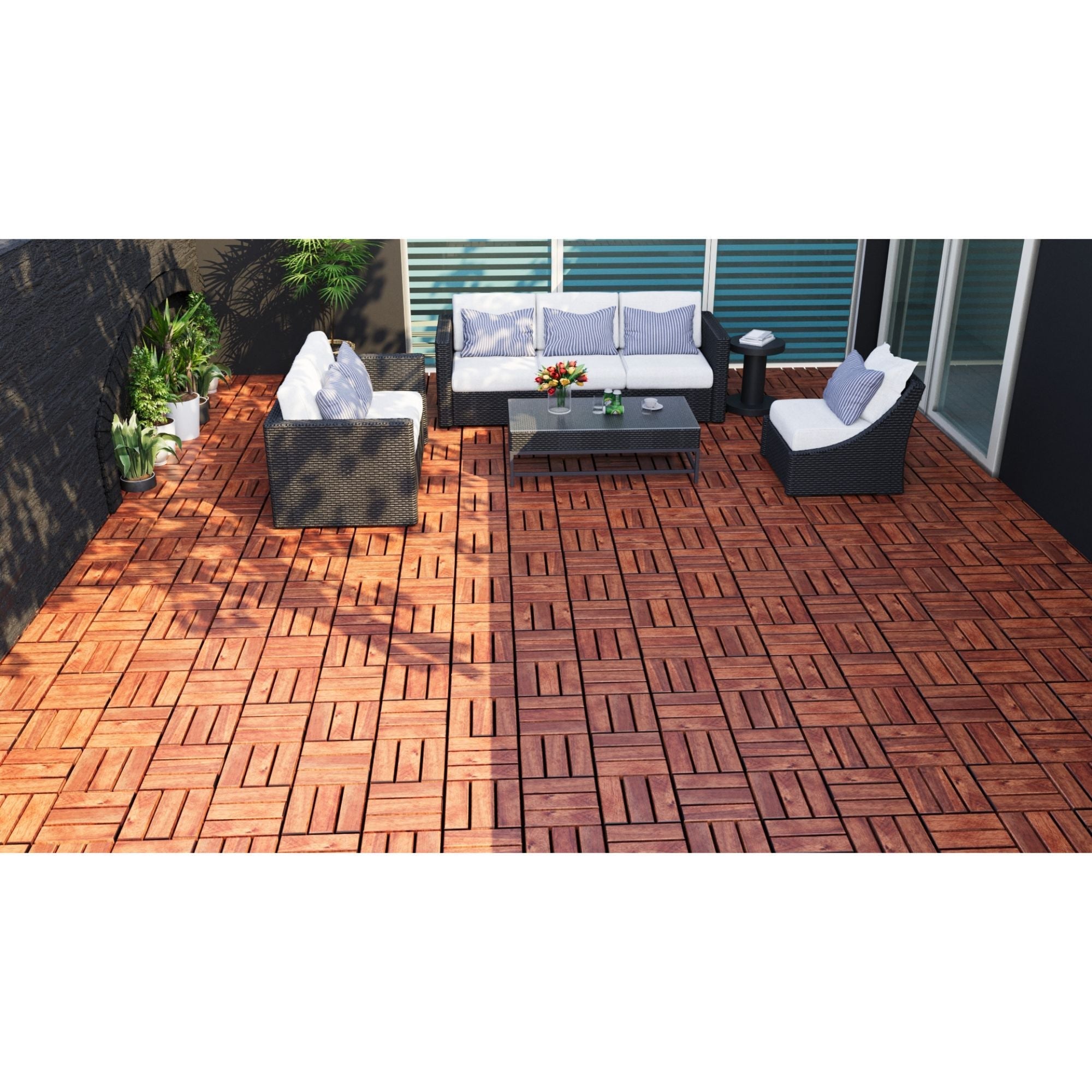 Interlocking Deck Tiles Checker Pattern, Square Acacia Hardwood Outdoor Flooring For Patio, Bancony, Pool Side by HouseOfZazla