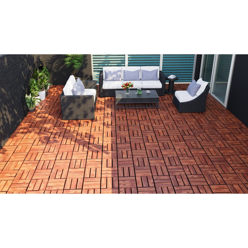 Interlocking Deck Tiles Checker Pattern, Square Acacia Hardwood Outdoor Flooring For Patio, Bancony, Pool Side by HouseOfZazla