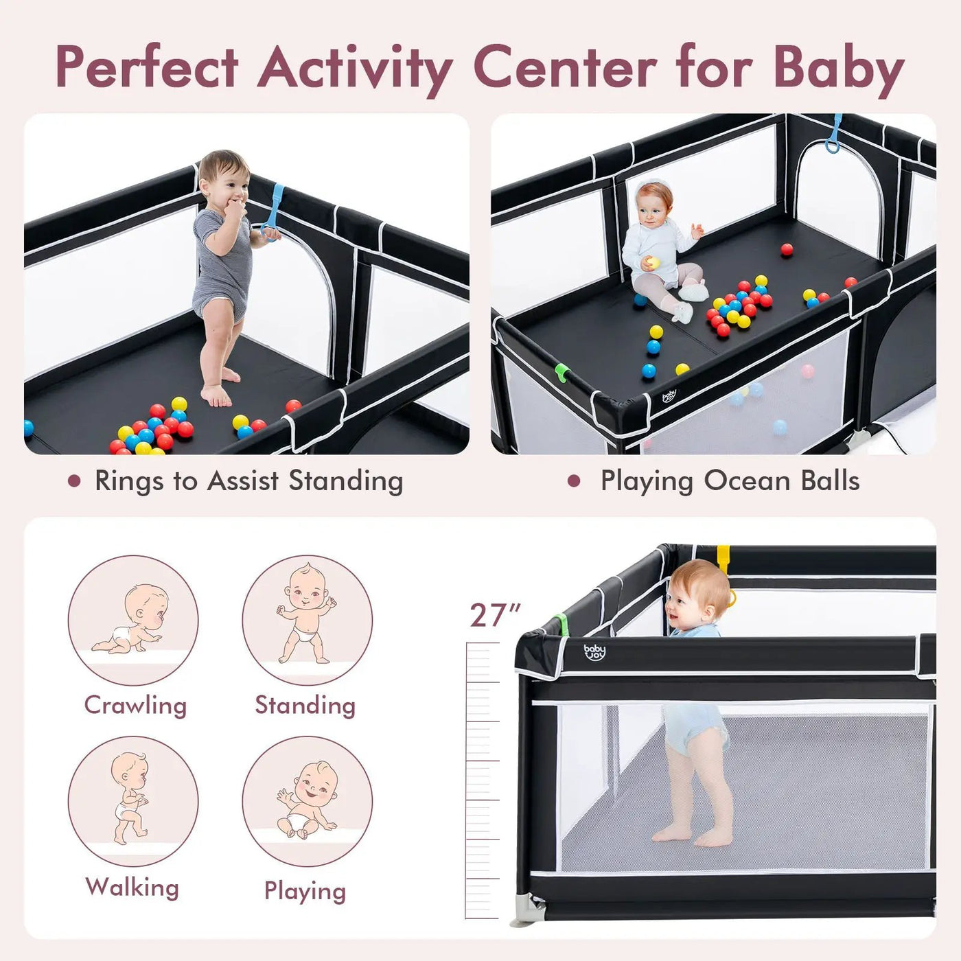 Extra-Large Safety Baby Fence with 50 Ocean Balls