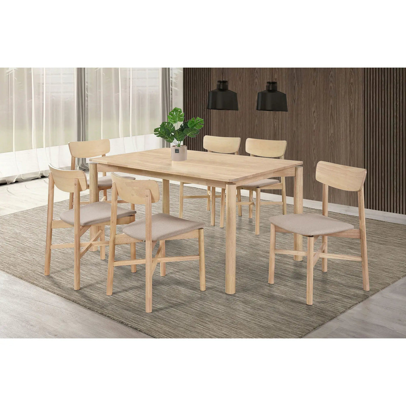 Svenstra - Rectangular Dining Table Set With Armless Side Chairs, Wood, Natural Walnut, 59 X 35.5 X 30 Inches by HouseOfZazla