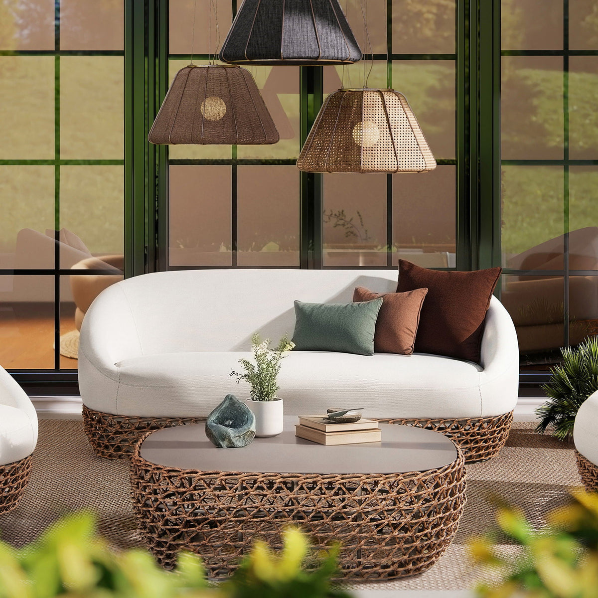 Willow Upholstered Patio Deep Seating Sofa with Sunbrella Upholstery - Dark Gray or Dark Brown, photo 4 of 21