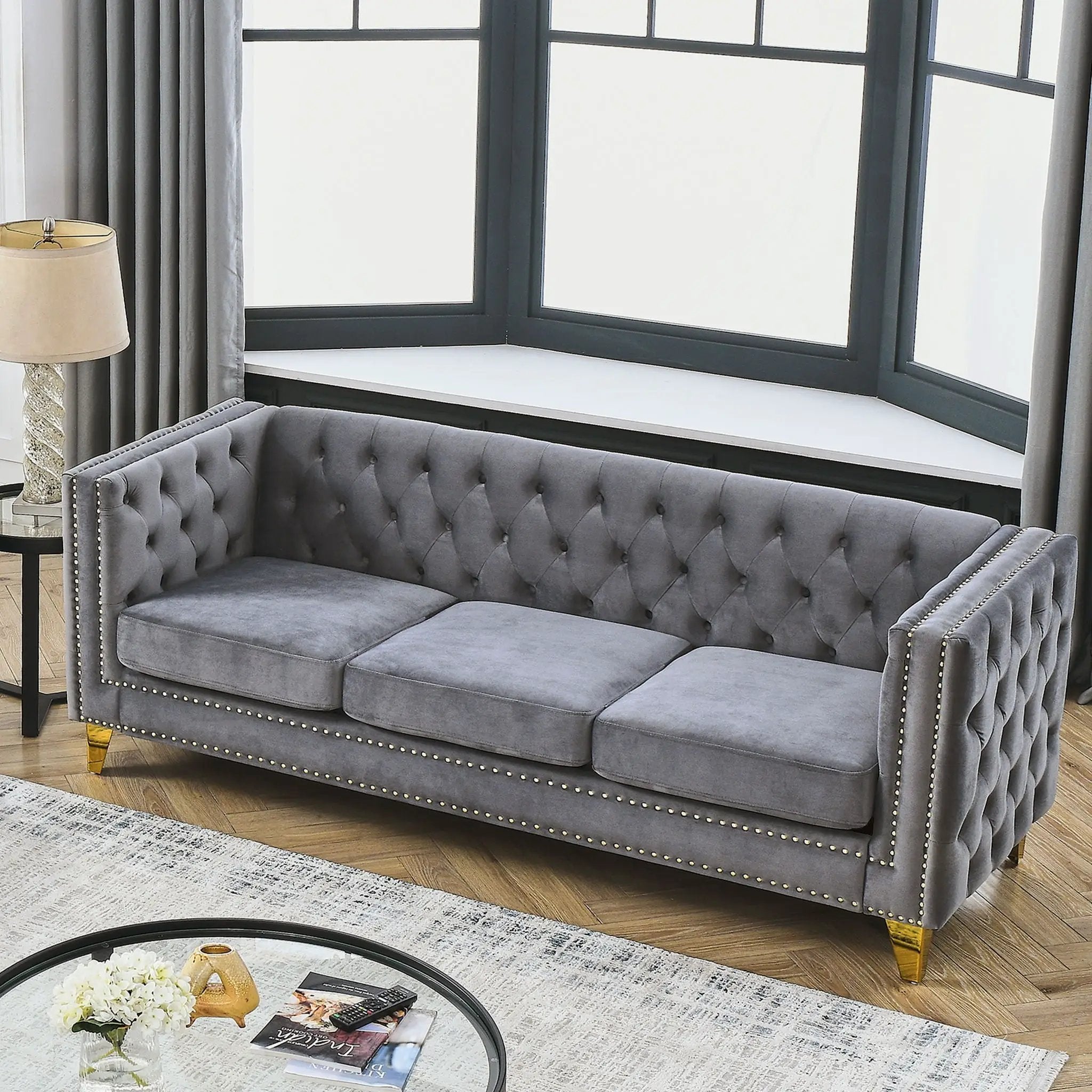 Upholstered Couch Sofa With Button Tufting For Living Room by HouseOfZazla