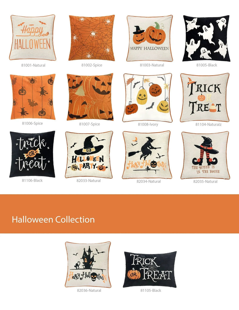 Halloween Lumbar Pillow – Embroidered ‘Trick or Treat’ Black Cushion with Insert by HouseOfZazla