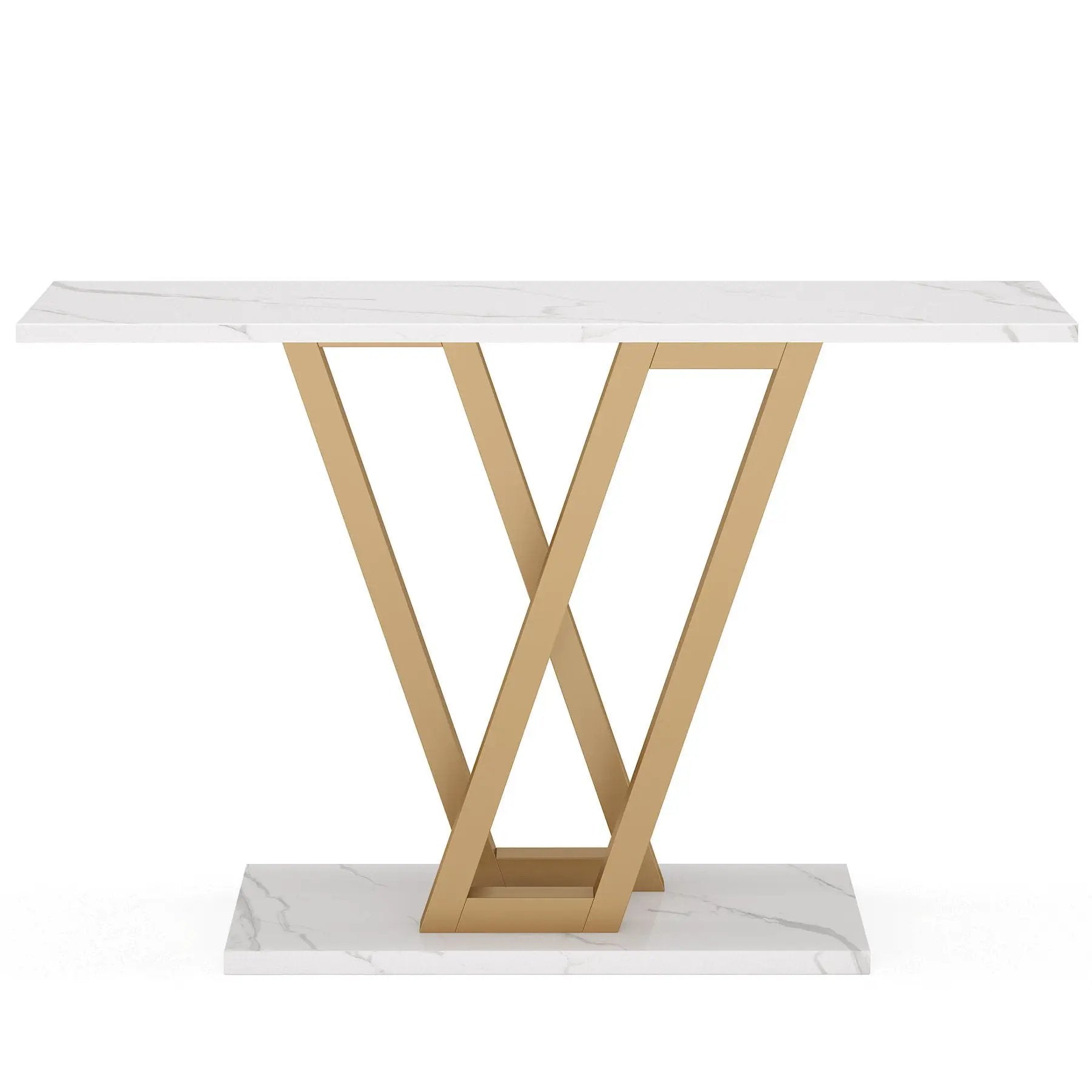 Console Table With Top With V Leg Frame For Hallway, Living Room - White / Gold by HouseOfZazla