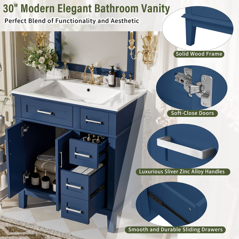 Modern Bathroom Vanity With Sink, Storage Cabinet, Soft Close Doors, Deep & Standard Drawers by HouseOfZazla
