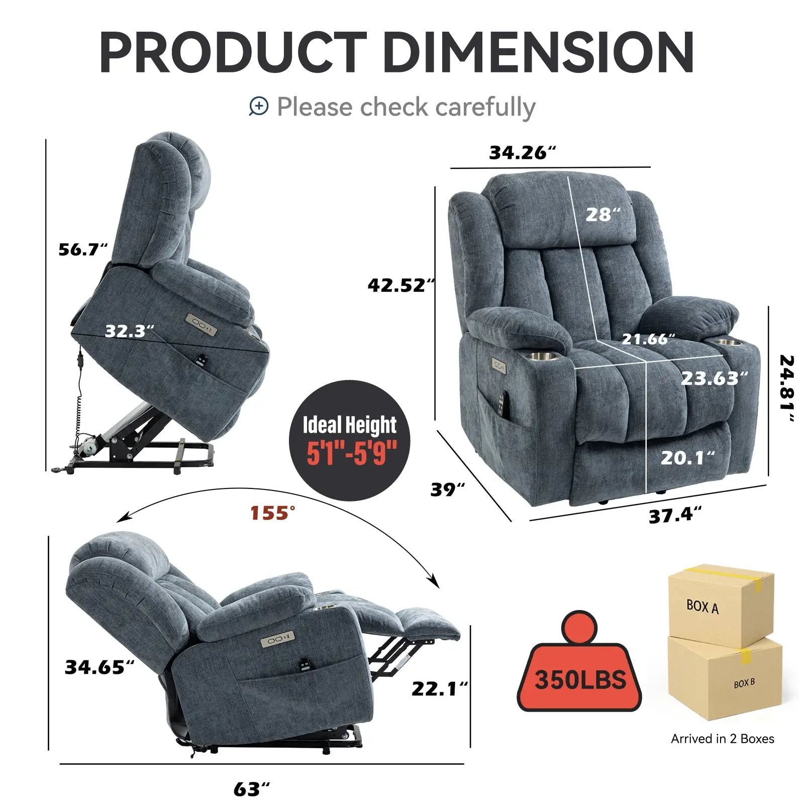 Chenille Power Lift Recliner Chair with Massage & Heating by HouseOfZazla