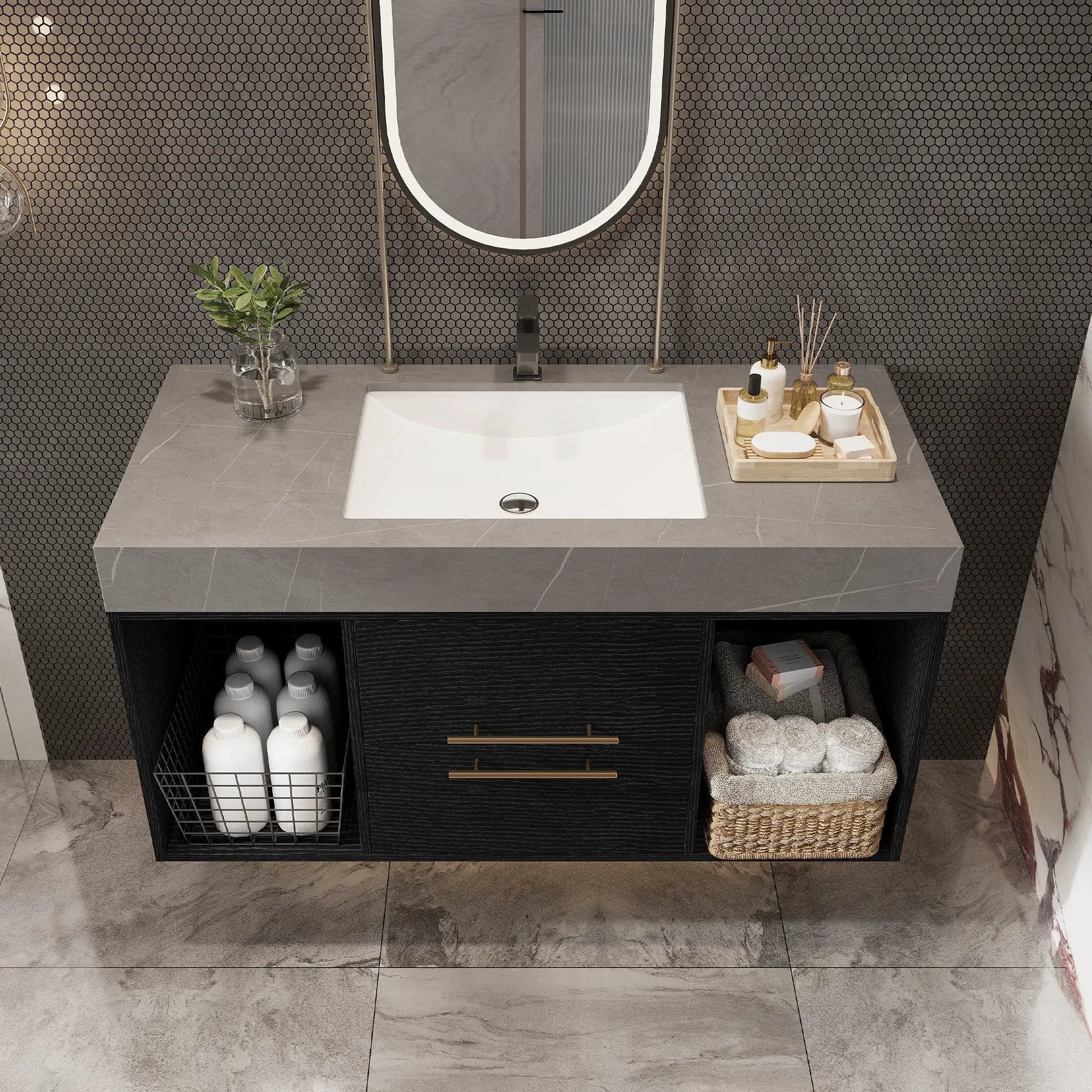 39.4 Inches Single Contemporary Floating Bathroom Vanity by HouseOfZazla