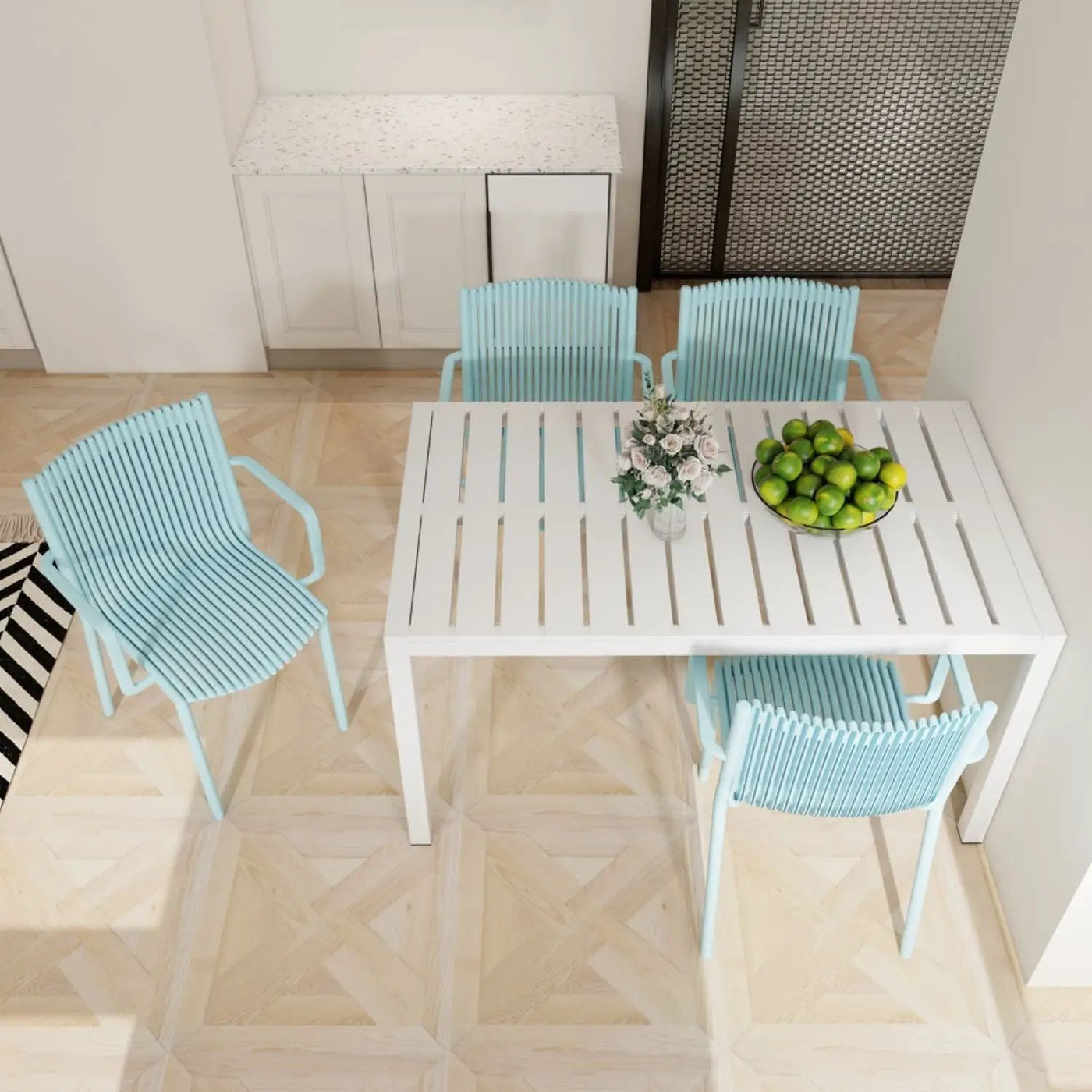 4 Modern Stackable Armchair Matched With Long Table by Unique Piece Furniture