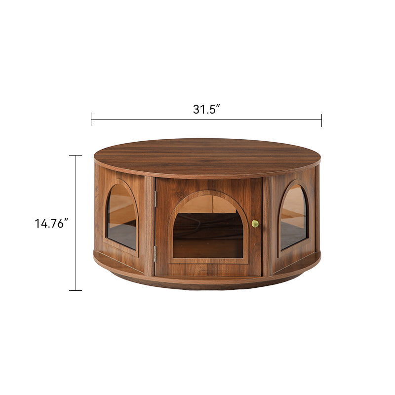 31.5" Round Coffee Table with Storage and Pet House - Dark Walnut, photo 7 of 8