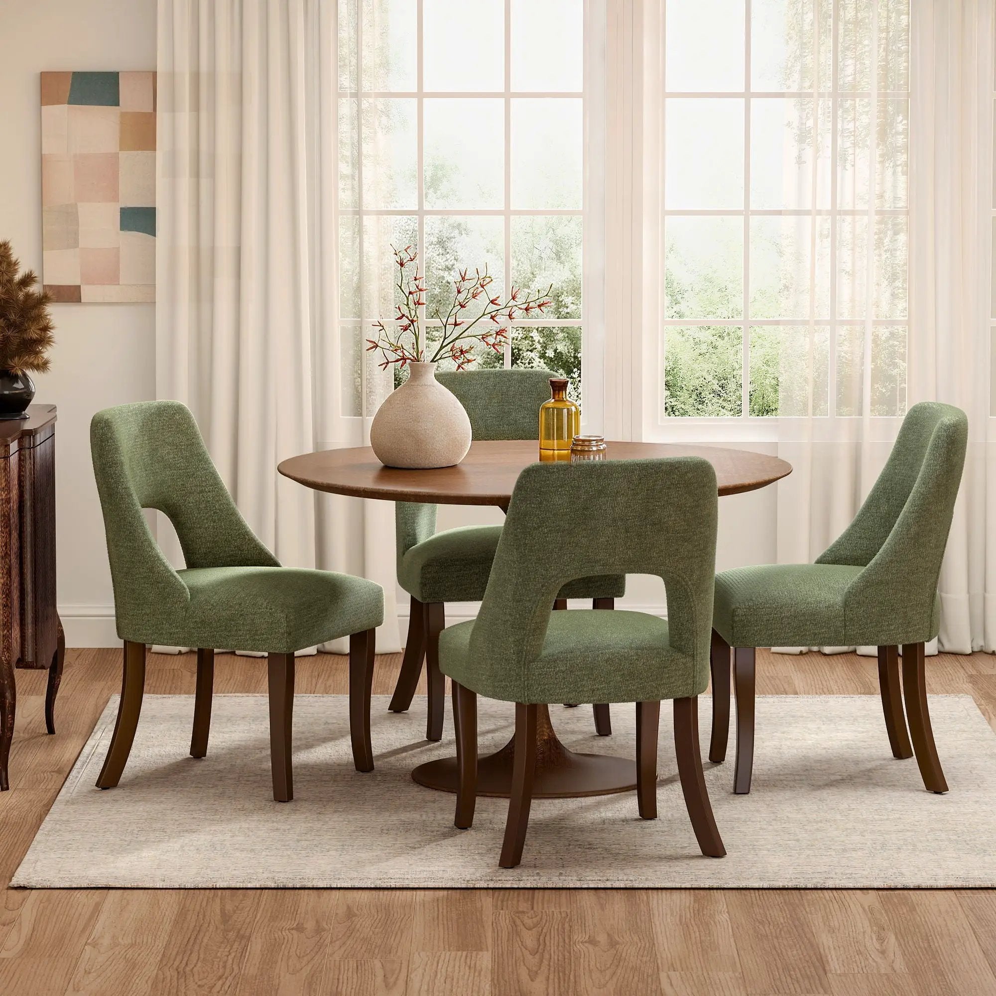 Upholstered Dining Chair With Curved Legs (Set of 2) - Green by HouseOfZazla
