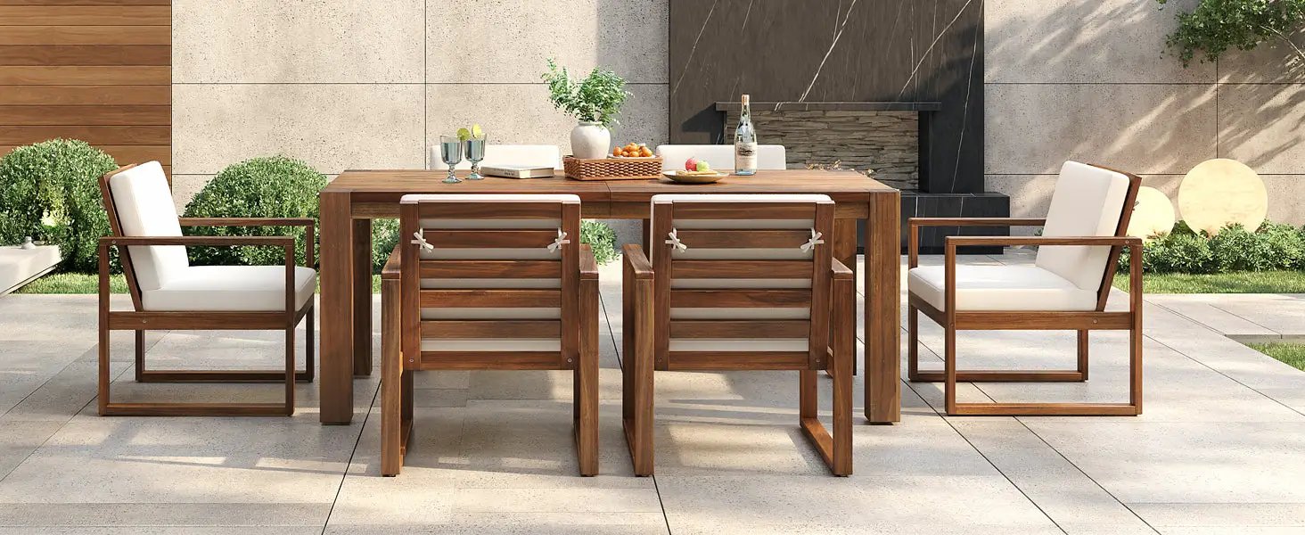 TREXM Patio Table and Chairs Set for 6 with Umbrella Hole by HouseOfZazla