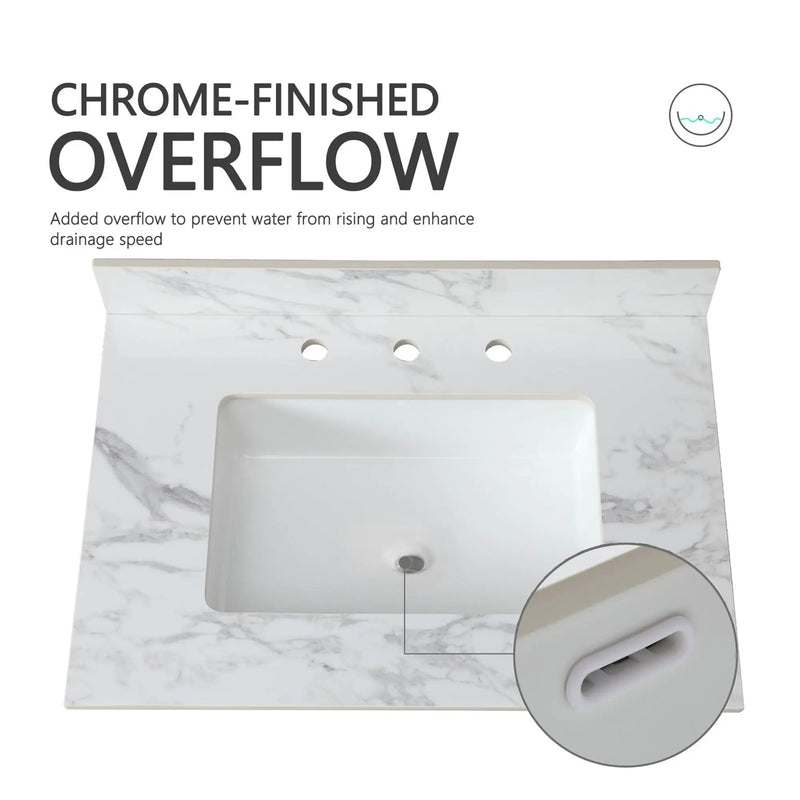 Elegant Sintered Stone Bathroom Vanity Top With Rectangular Undermount Ceramic Sink by HouseOfZazla