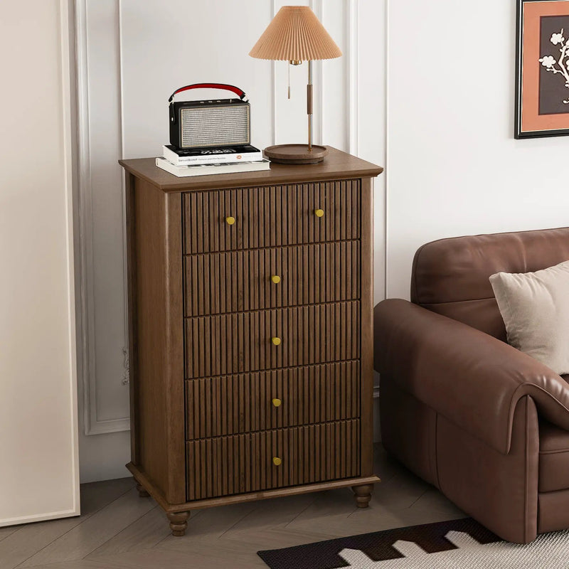 Fluted 5 Drawer Dresser, 45 Inch Tall Modern Chest of Drawers by HouseOfZazla
