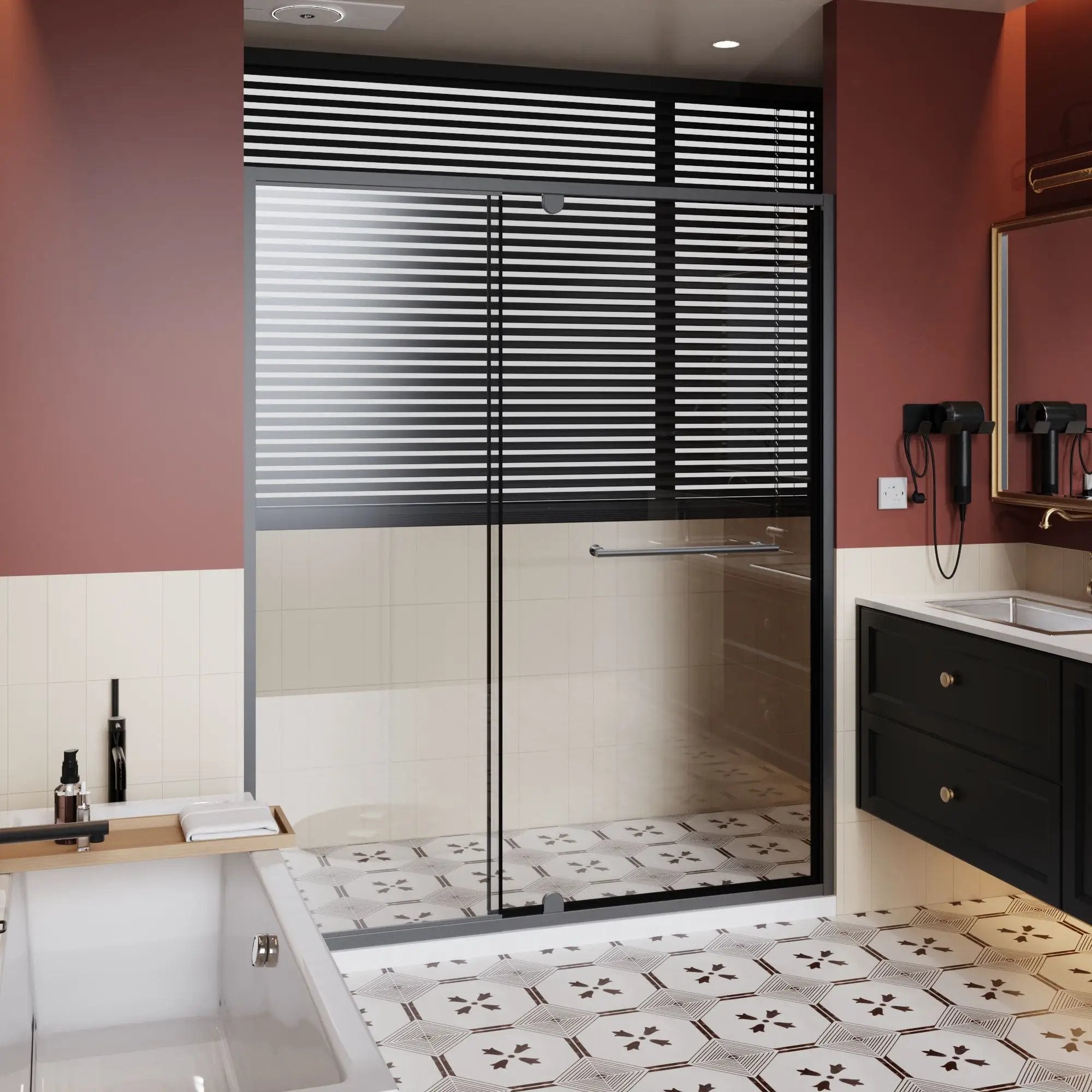 Pivot Shower Door With And Handle - Matt Black by HouseOfZazla