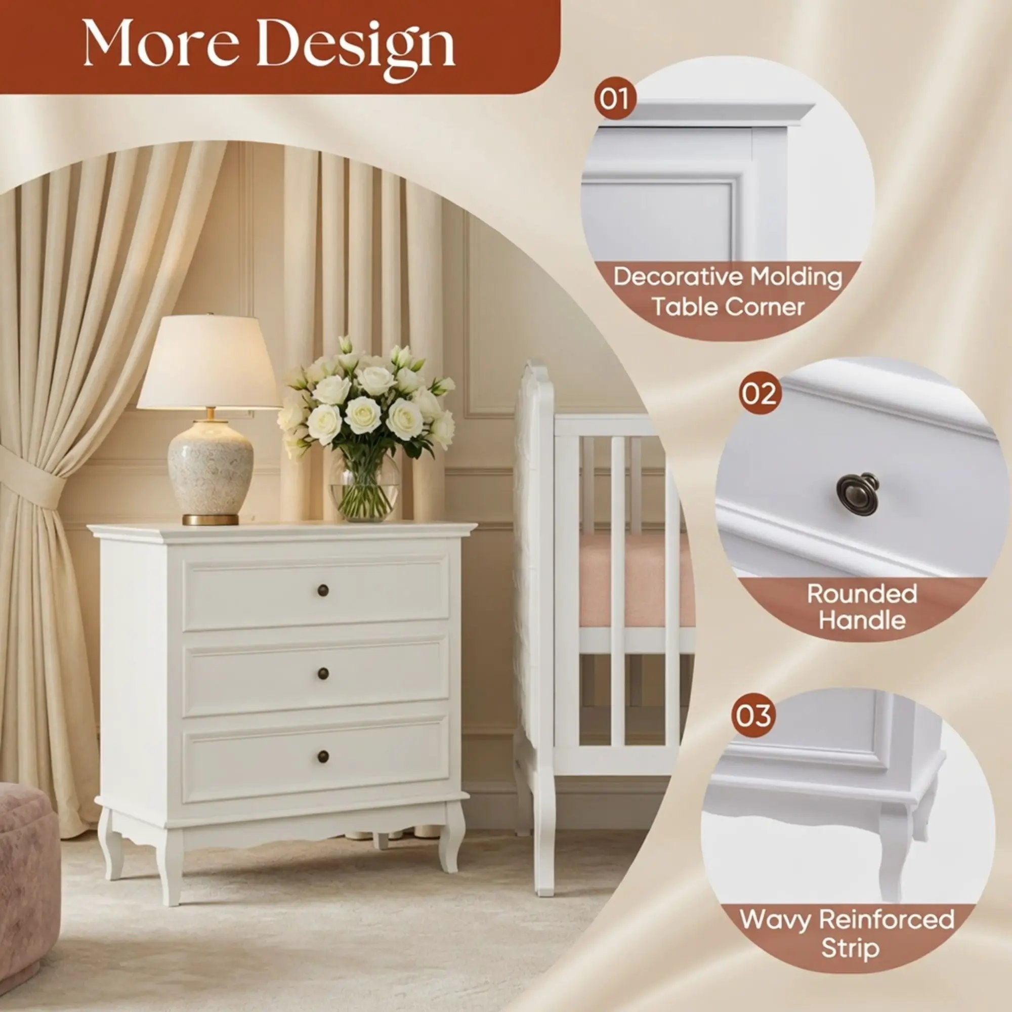 3 Drawer Dresser - White by HouseOfZazla