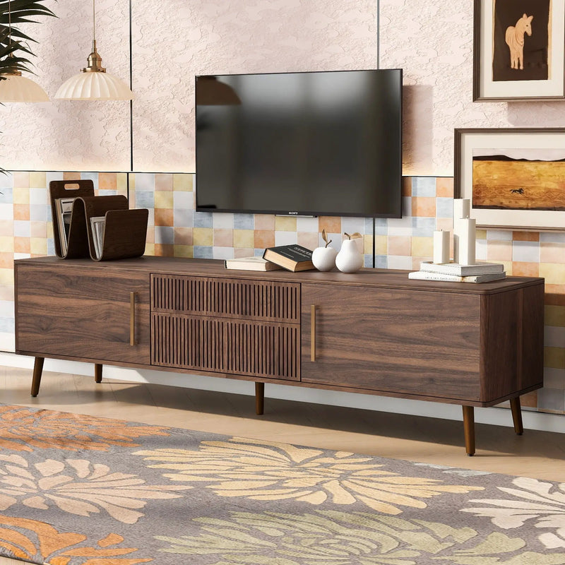 TV Stand With 2 Drawers For TVs Up To 80" - Walnut by HouseOfZazla