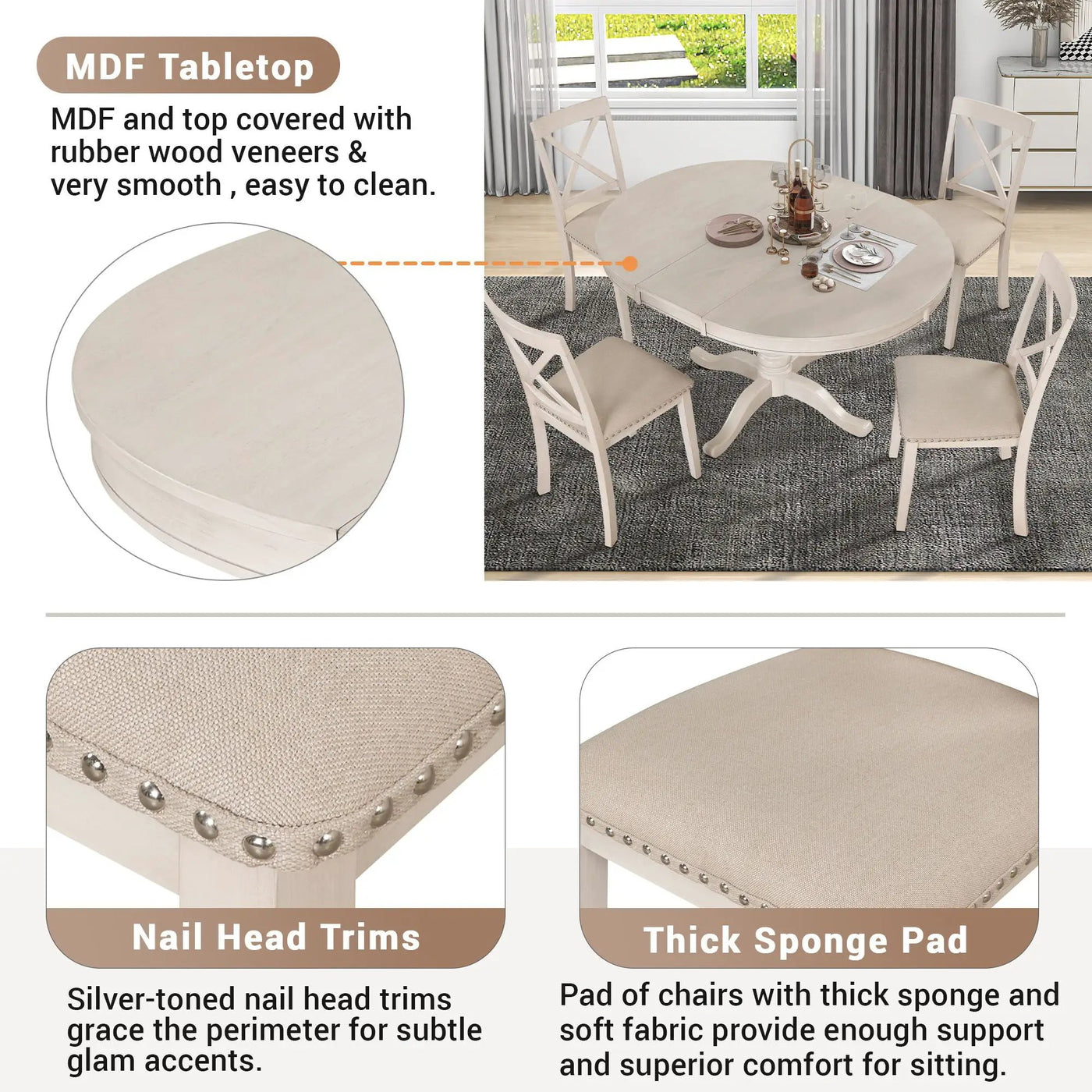 Modern Dining Table Set For 4, Round Table And 4 Kitchen Room Chairs, 5 Piece Kitchen Table Set For Dining Room, Dinette, Breakfast Nook by Unique Piece Furniture