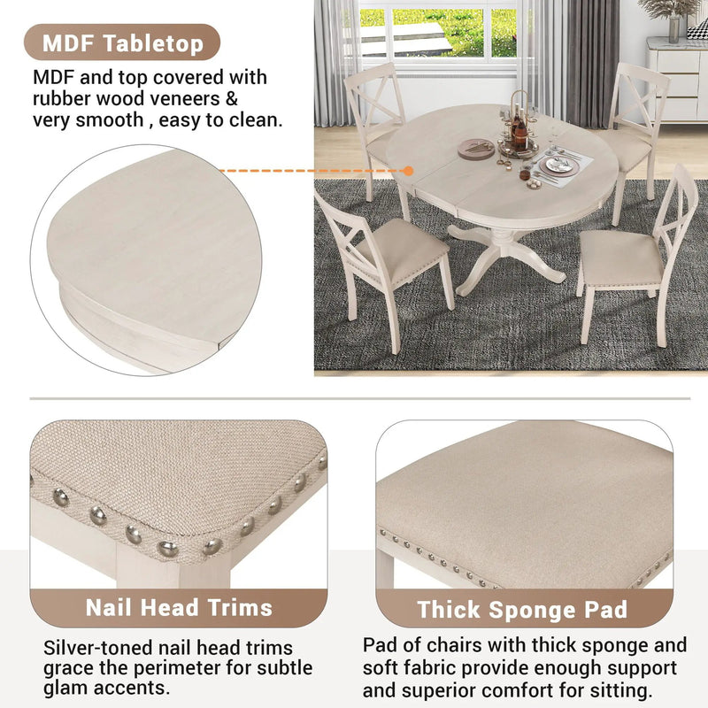 Modern Dining Table Set For 4, Round Table And 4 Kitchen Room Chairs, 5 Piece Kitchen Table Set For Dining Room, Dinette, Breakfast Nook by HouseOfZazla