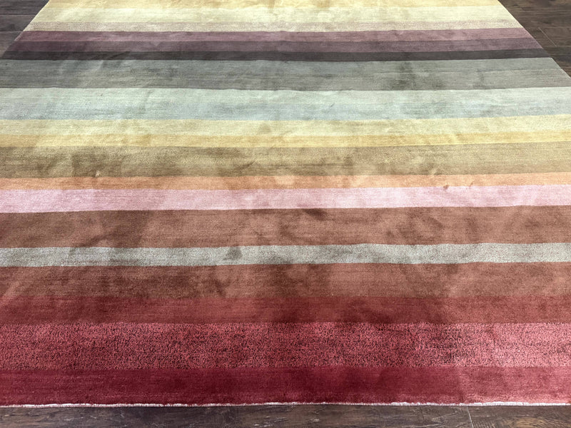 Modern Persian Gabbeh Rug 8x10, Multicolor Stripes, Soft Thick Wool Pile by Jewel Rugs