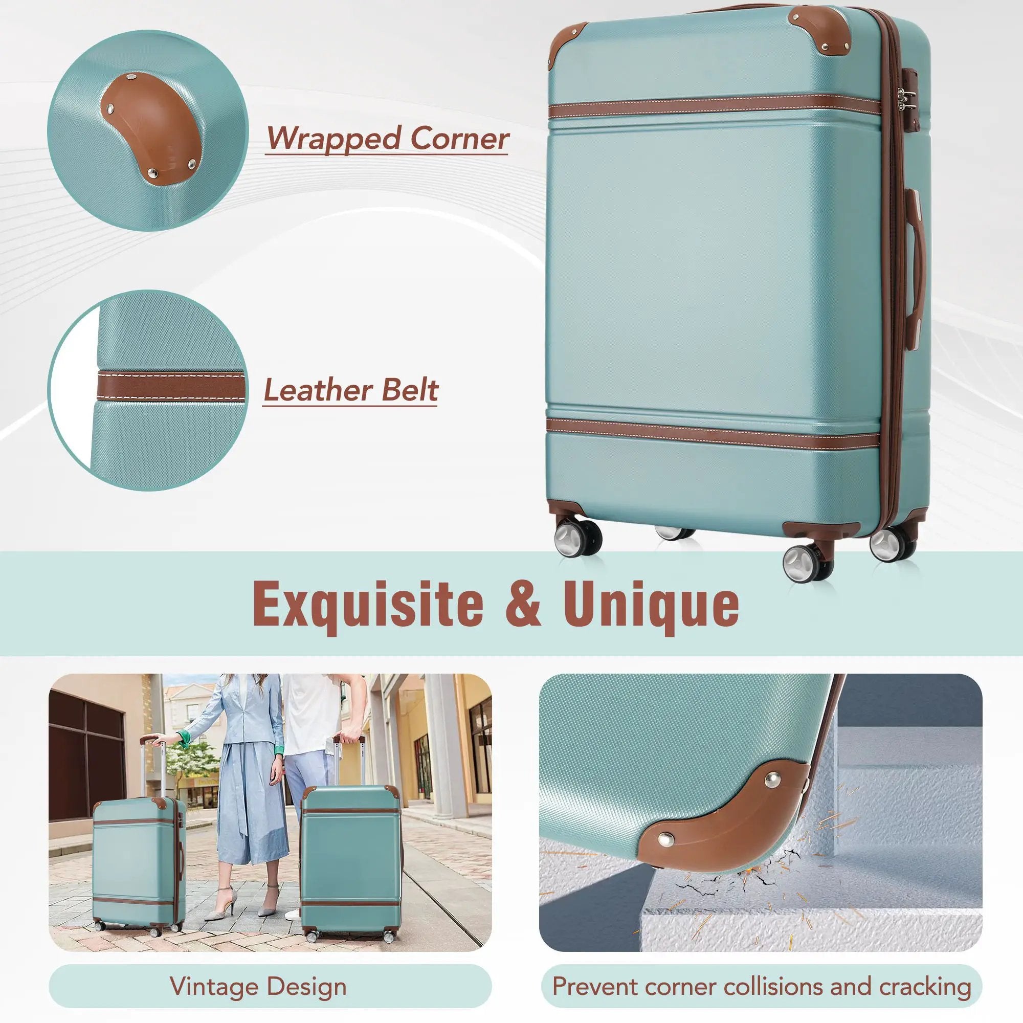 Hardshell Luggage Sets 3 Pieces 20" / 28" Luggages And Cosmetic Case Spinner Suitcase With Tsa Lock Lightweight by HouseOfZazla