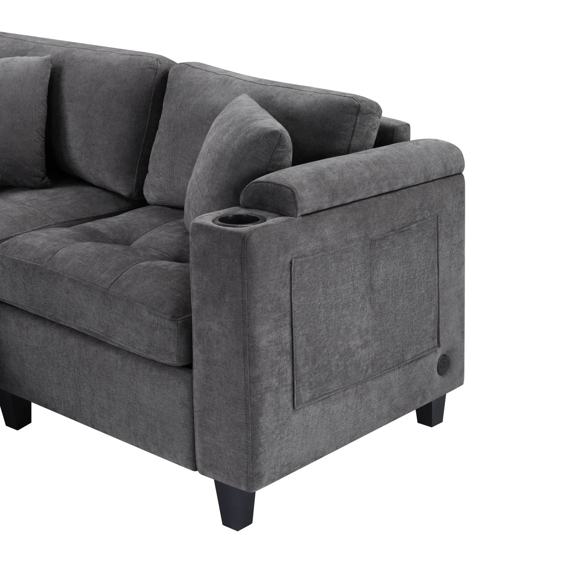 U Shaped Sectional Sofa, Corner Living Room Couch With Built In Cup Holders, Storage, USB Ports by HouseOfZazla