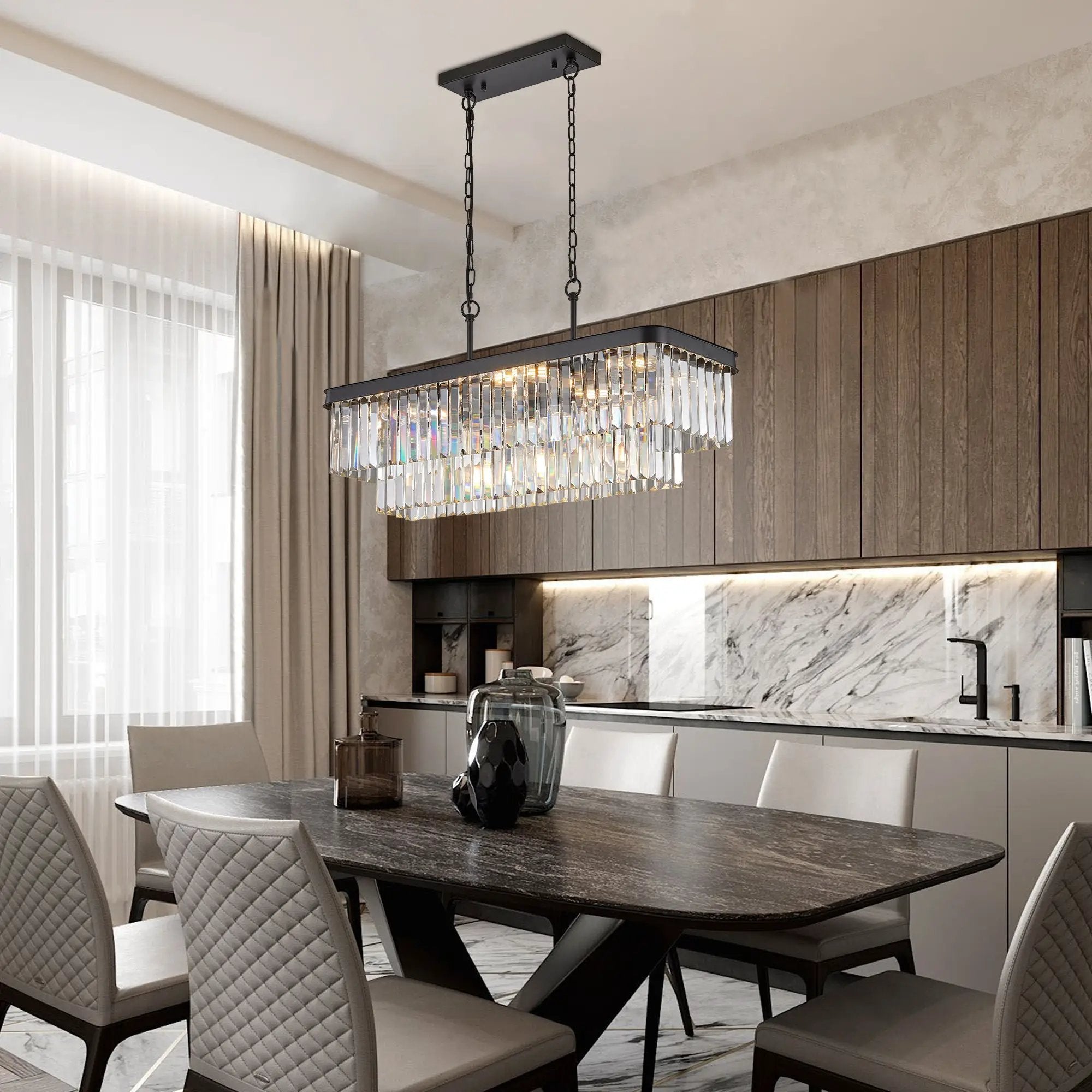 Rectangular Crystal Chandelier Adjustable by HouseOfZazla