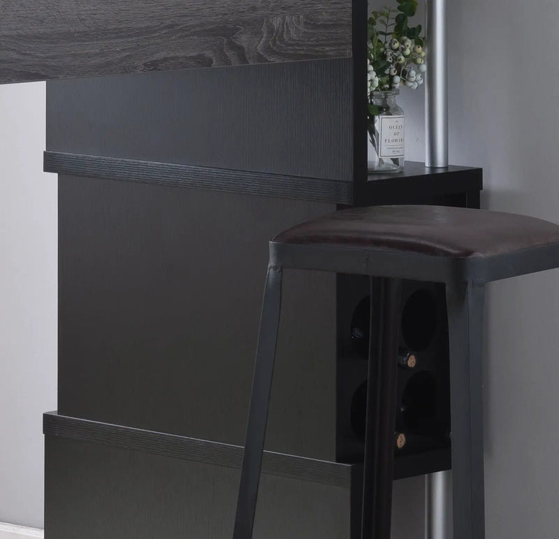 Home Bar Table With Wine Glass Compartment And Three Shelves - Distressed Gray / Black by HouseOfZazla