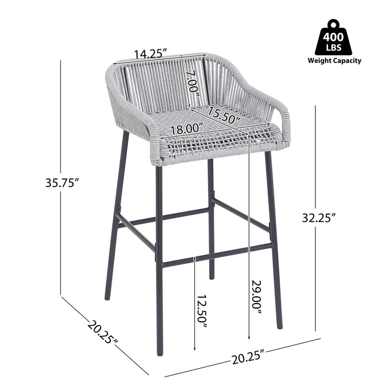 La Push Outdoor Patio Light Gray Rope Bar Stool, Set of 2 by HouseOfZazla
