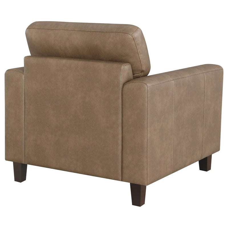Scotland Faux Leather Upholstered Track Arm Chair Brown by Unique Piece Furniture
