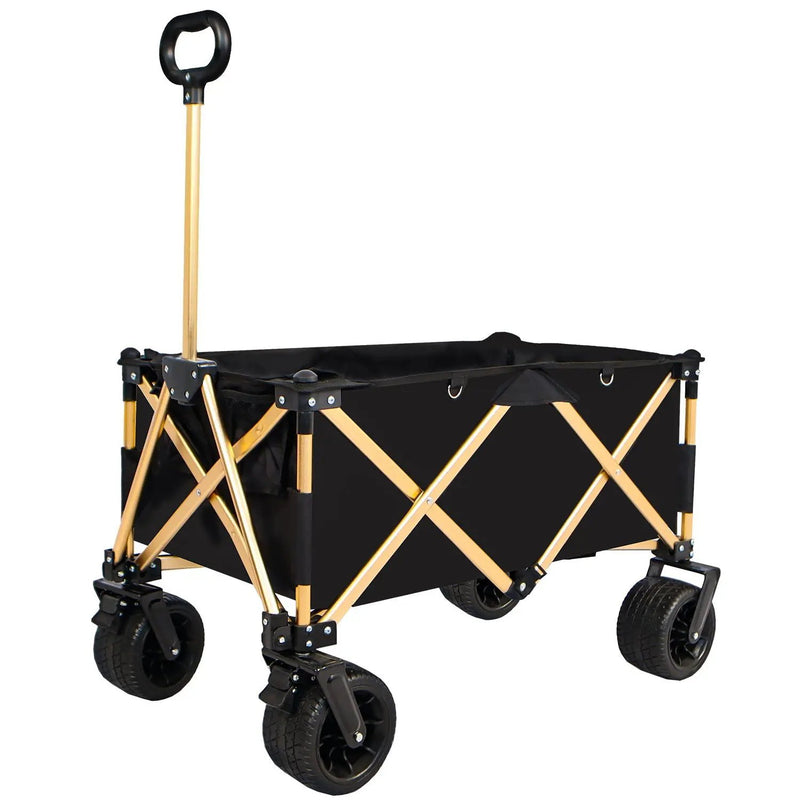 Aluminum Alloy Folding Wagon, Heavy Duty Utility Beach Wagon Cart For Sand With Big Wheels, Adjustable Handle & Drink Holders For Shopping, Camping, Garden And Outdoor by HouseOfZazla