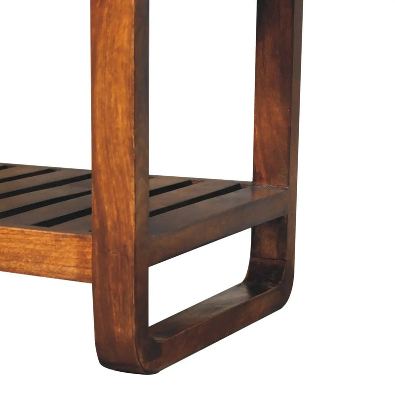 Solid Wood Small Buffalo Slatted Bench, Leather Upholstered, Open Storage by HouseOfZazla