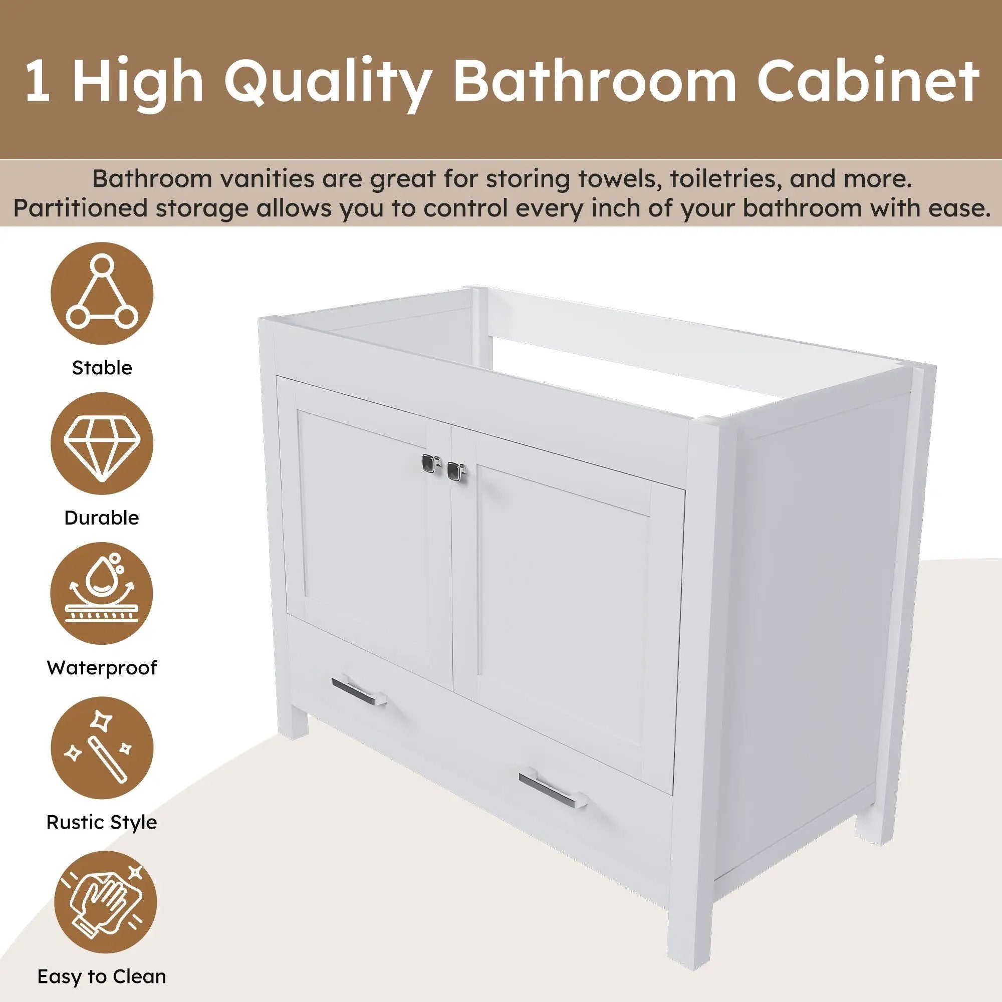 42" Bathroom Vanity Base With Doors And Drawer - White by HouseOfZazla