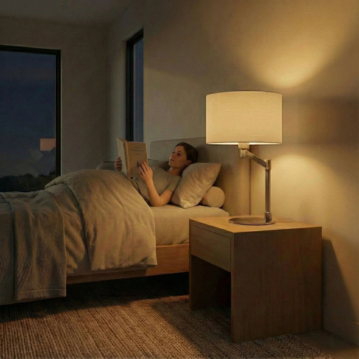 Horizon - Table Lamp With On / Off Switch Curved Base Linen Shade - Brushed Nickel / Silver / White, photo 6 of 7