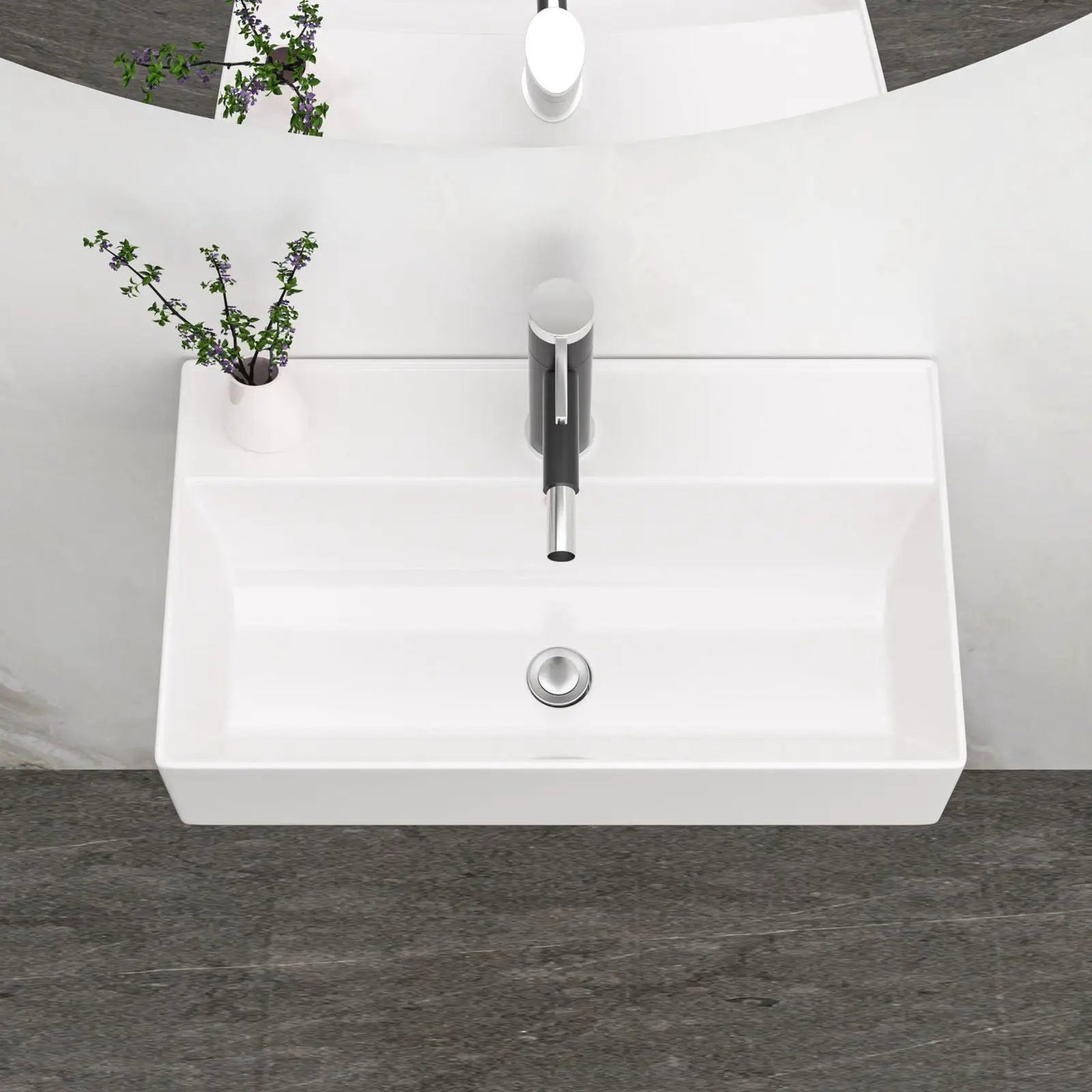 Modern Ceramic Rectangular Wall Mounted Bathroom Sink With Faucet Hole & Overflow by HouseOfZazla