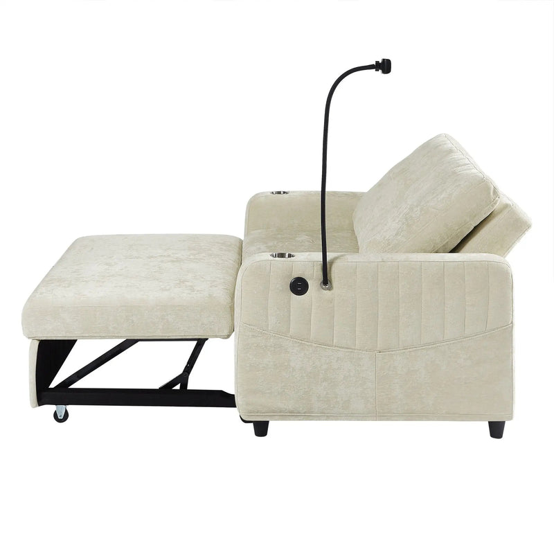 Modern Loveseat Pull Out Sofa Bed With Adjustable Backrest, Two Cup Holders, A Phone Holder, Three Charging Ports And Side Storage Pockets For Living Room by HouseOfZazla