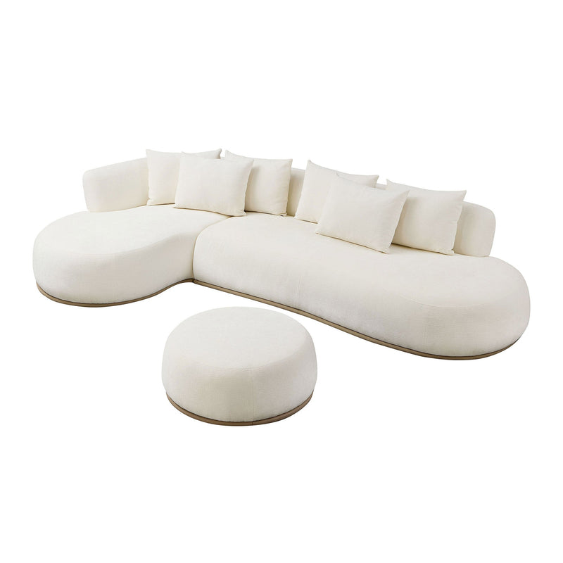 Oversized L-Shape Sectional Sofa with Ottoman with Spacious Seating - Beige