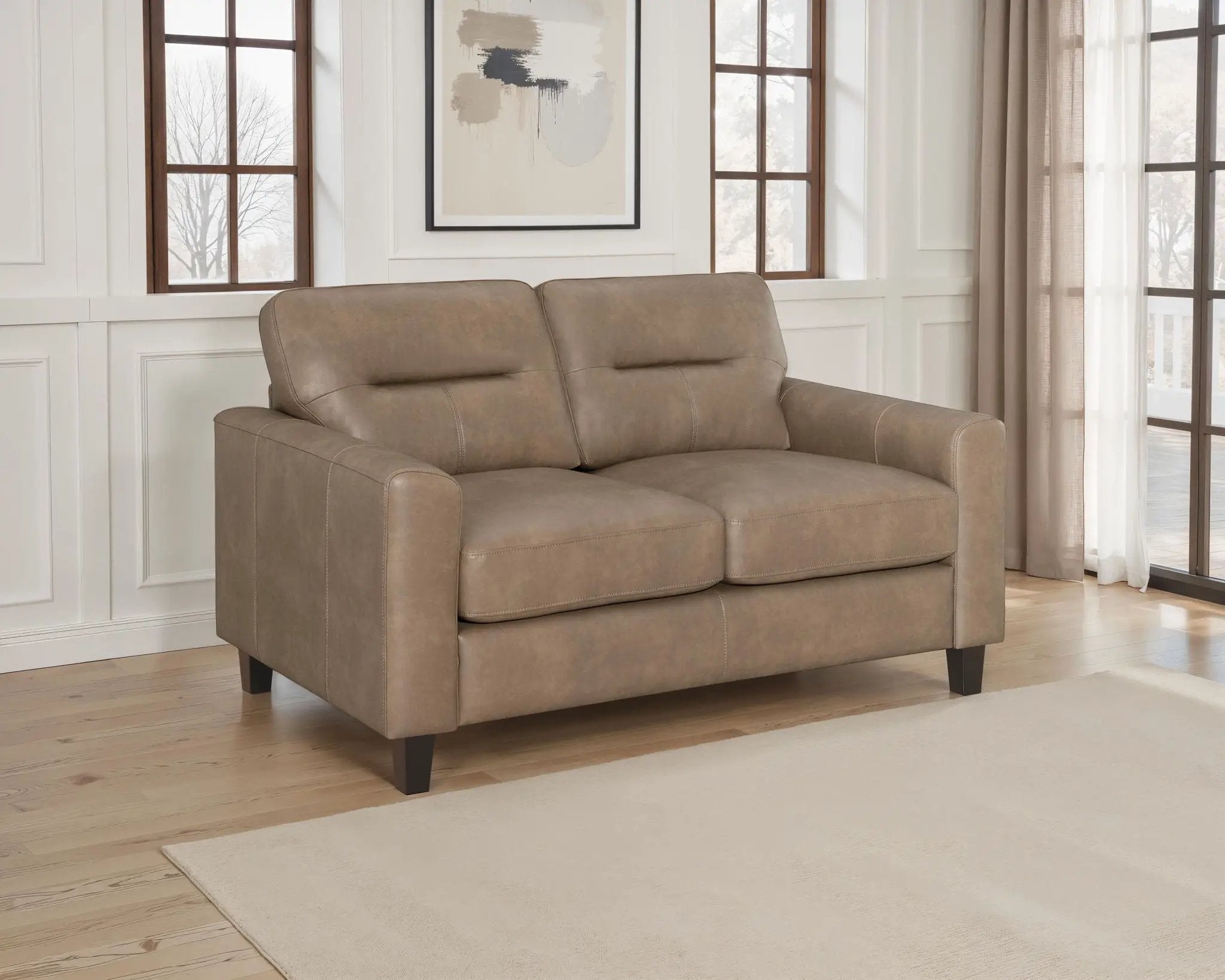 Scotland Faux Leather Upholstered Track Arm Loveseat Brown by Unique Piece Furniture