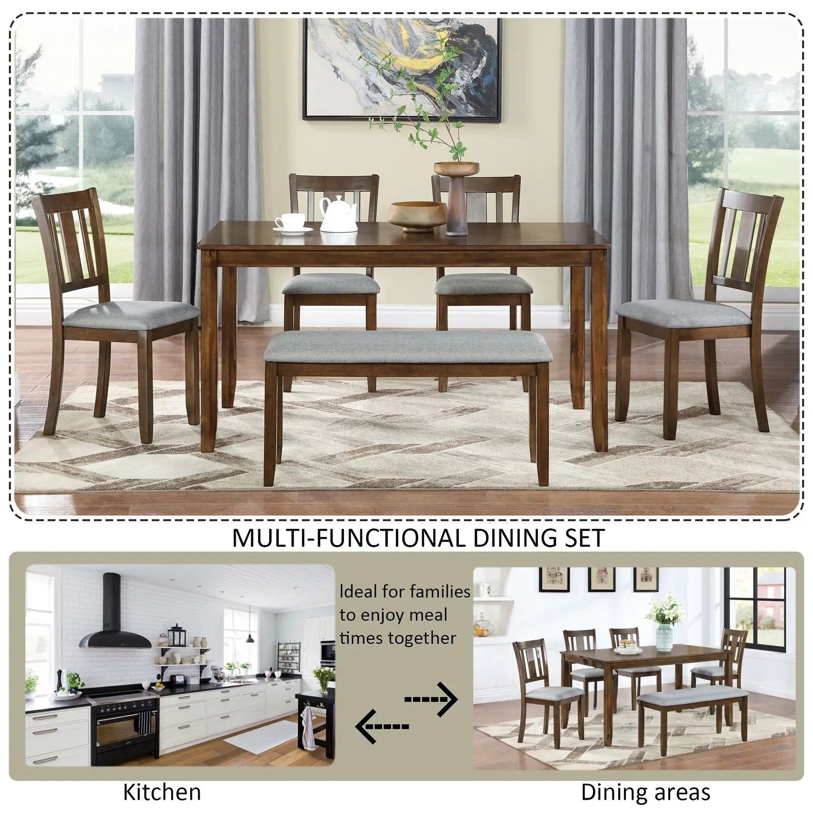 Kitchen Dining Set, Rectangular Dining Table With Upholstered Chairs by Unique Piece Furniture